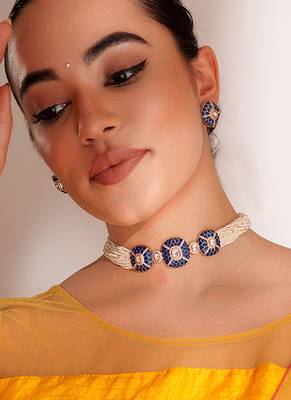Gold plated blue stone kundan necklace set 1