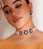 Gold plated blue stone kundan necklace set