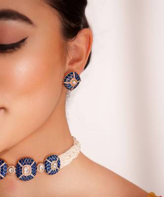 Gold plated blue stone kundan necklace set 4