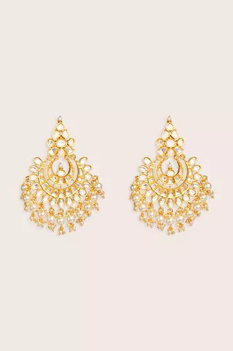 Gold plated kundan chandbali earrings