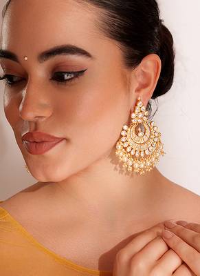 Gold plated kundan chandbali earrings 1