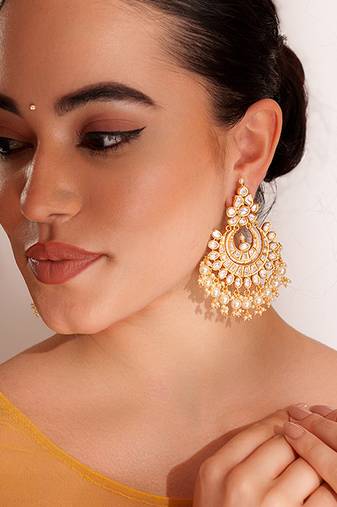 Gold plated kundan chandbali earrings