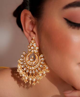 Gold plated kundan chandbali earrings 3