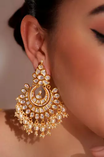 Gold plated kundan chandbali earrings