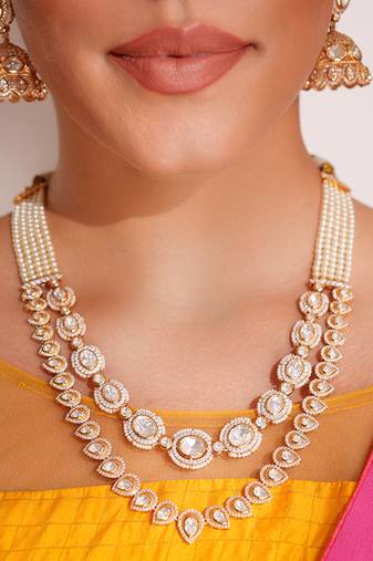 Gold plated kundan layered necklace set
