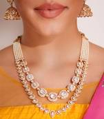 Gold plated kundan layered necklace set