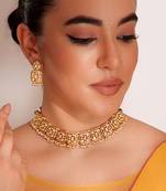 Gold plated kundan choker necklace set