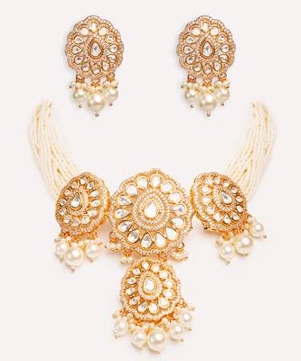 Gold plated kundan pearl necklace set 2