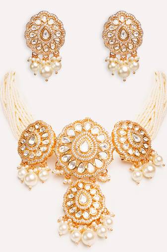 Gold plated kundan pearl necklace set