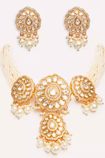 Gold plated kundan pearl necklace set