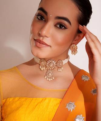 Gold plated kundan pearl necklace set 1