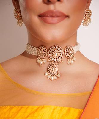Gold plated kundan pearl necklace set 3