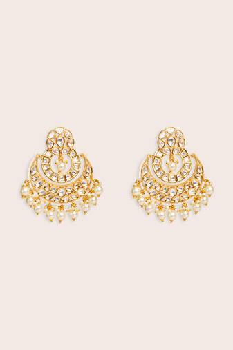 Gold plated kundan chandbali earrings