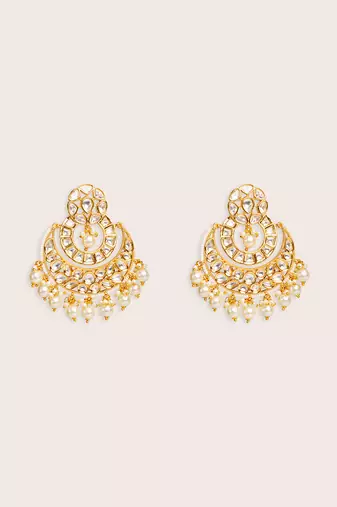 Gold plated kundan chandbali earrings