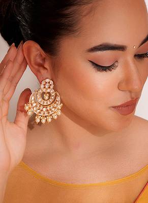 Gold plated kundan chandbali earrings 1
