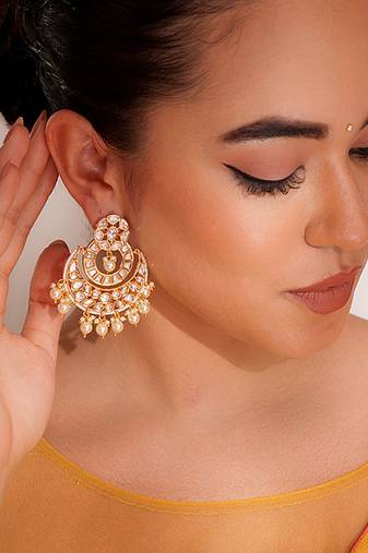 Gold plated kundan chandbali earrings
