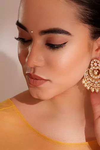 Gold plated kundan chandbali earrings