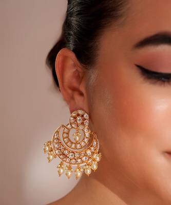 Gold plated kundan chandbali earrings 4