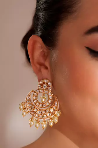 Gold plated kundan chandbali earrings