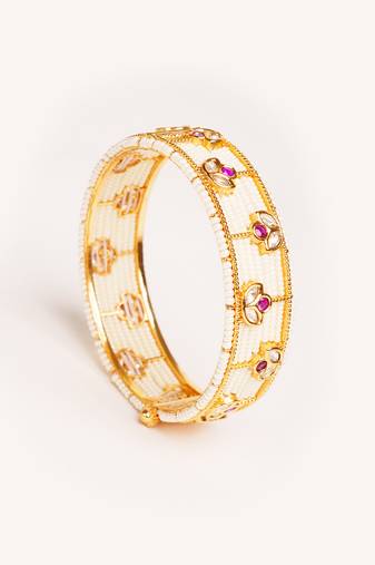 Gold plated red stone kundan bangles