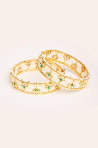 Gold plated green stone kundan bangles