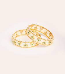 Gold plated green stone kundan bangles
