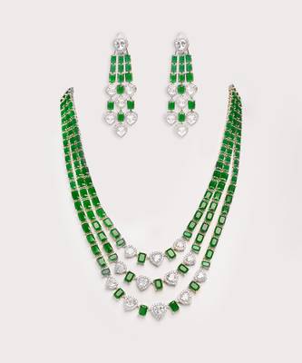 Silver plated green stone necklace set 2