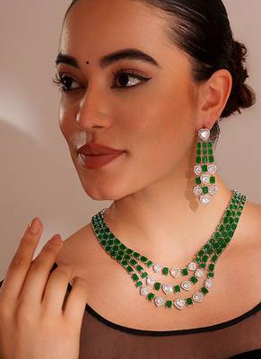 Silver plated green stone necklace set 3