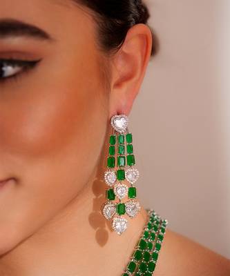 Silver plated green stone necklace set 4
