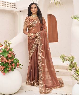 Fendy Chiffon fabric with embroidery sequence cut work lace 1