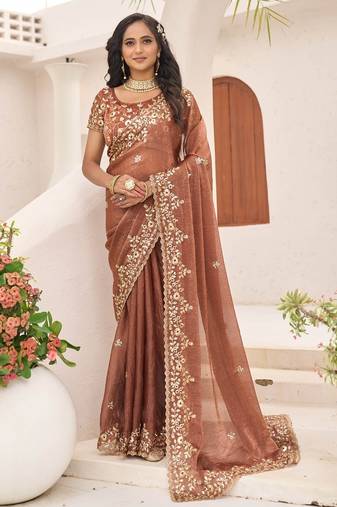 Fendy Chiffon fabric with embroidery sequence cut work lace