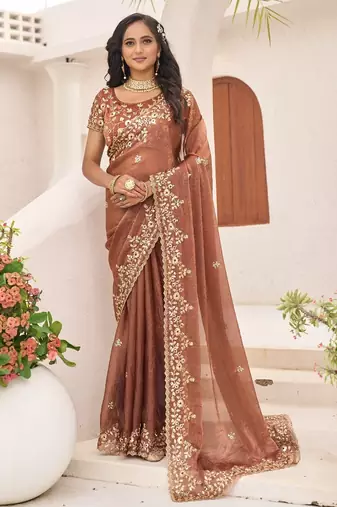 Fendy Chiffon fabric with embroidery sequence cut work lace
