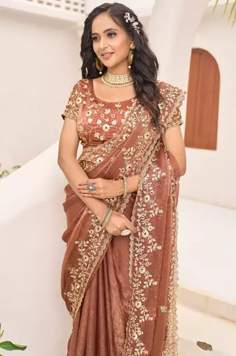 Fendy Chiffon fabric with embroidery sequence cut work lace