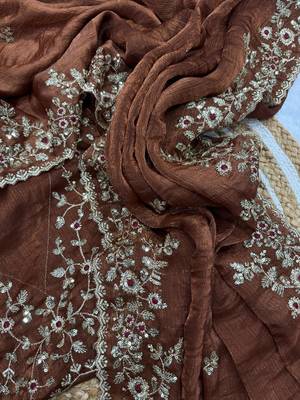 Fendy Chiffon fabric with embroidery sequence cut work lace 4