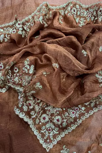 Fendy Chiffon fabric with embroidery sequence cut work lace