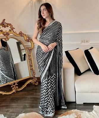 New Georgette Embroidered Sequence Worked Saree With Blouse Set  1
