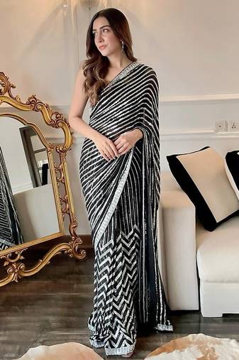 New Georgette Embroidered Sequence Worked Saree With Blouse Set 