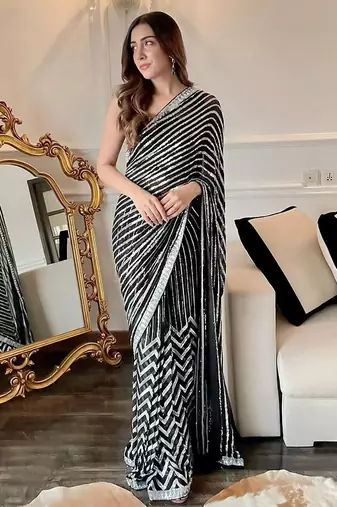 New Georgette Embroidered Sequence Worked Saree With Blouse Set 