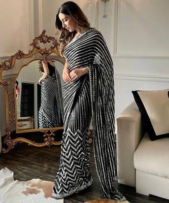 New Georgette Embroidered Sequence Worked Saree With Blouse Set  2
