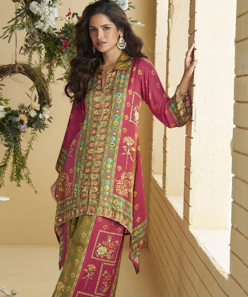  Multicolor Crepe Hand Mirror Work Co-ord Set