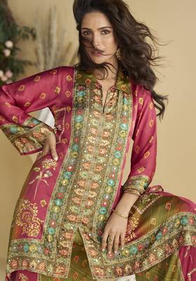 Multicolor Crepe Hand Mirror Work Co-ord Set 2