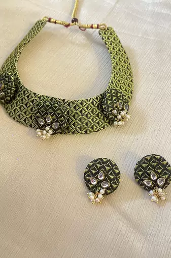 L green handloom fabric jewelery