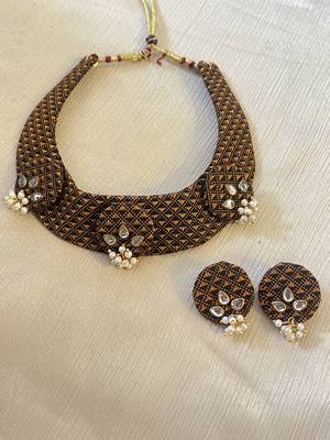 Golden handloom fabric jewelery 2