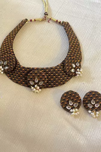Golden handloom fabric jewelery
