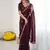 dark purple georgette saree with embroidery & moti work and unstitched blouse   premium wedding saree