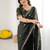 mehendi green georgette saree with embroidery & moti work and unstitched blouse – elegant party wear saree