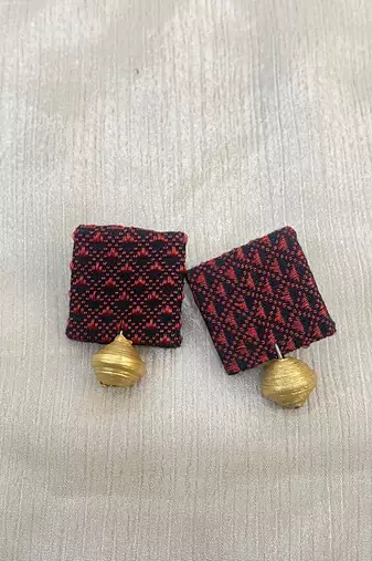 Maroon and gold handloom fabric jewelery
