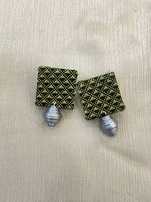 Green and silver handloom fabric jewelery 2
