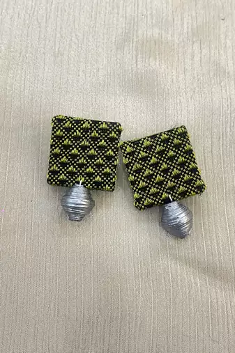 Green and silver handloom fabric jewelery