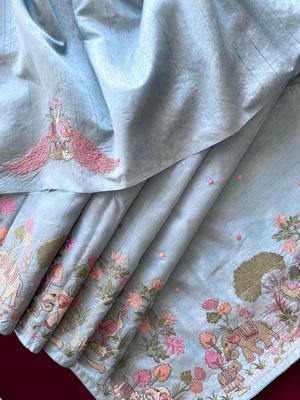 Sky loom tussar with all over forest style hand embroidery 1